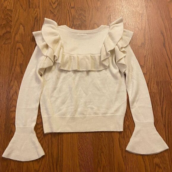 Revolve Tularosa Quinn Ruffle Sweater in Cream Wool Blend Small - Picture 2 of 4